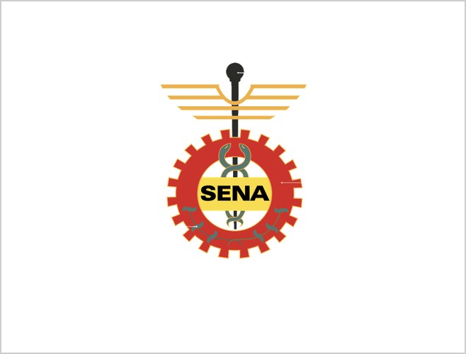 Bandera del SENA: fondo blanco con el escudo institucional