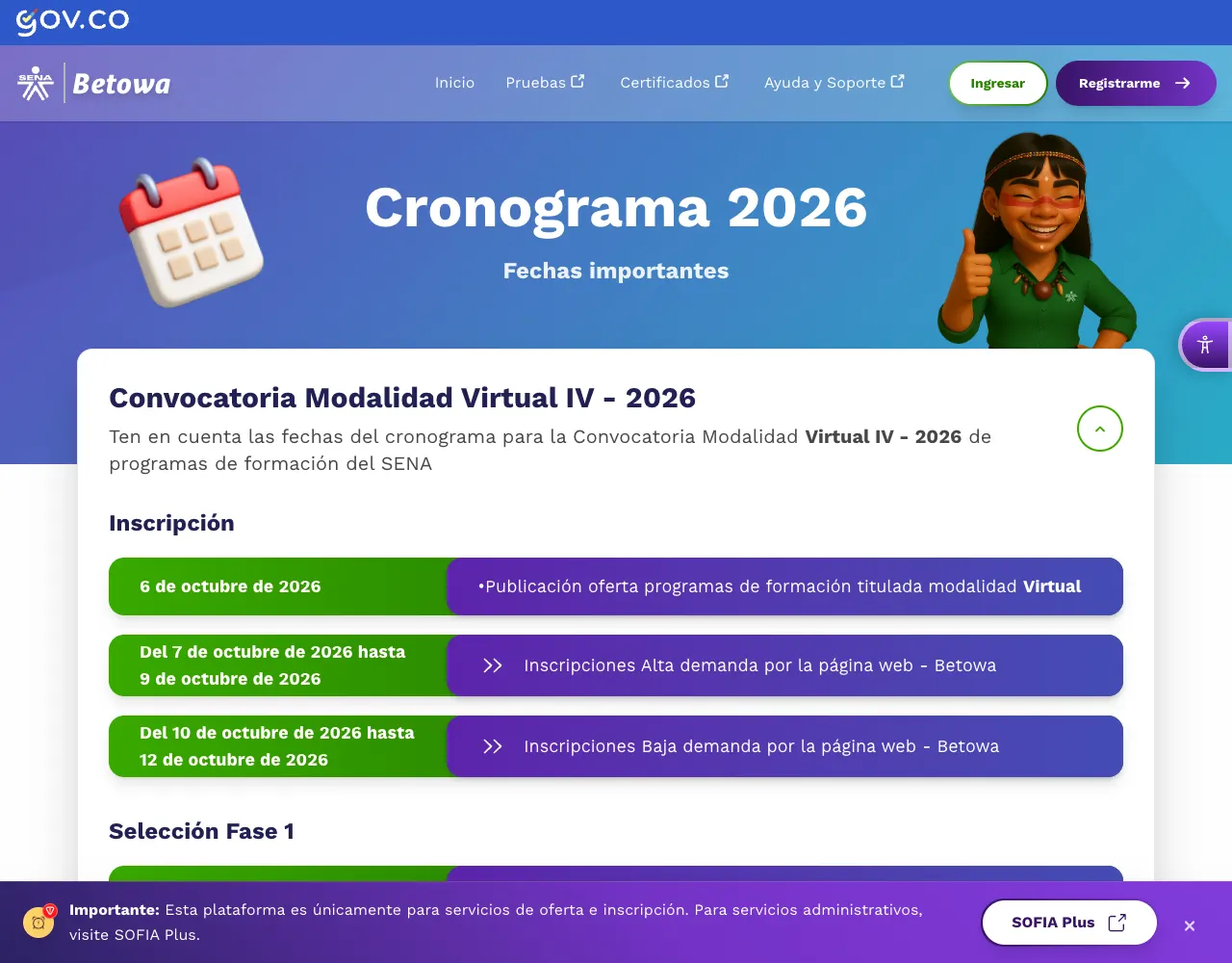 Cronograma 2026 de convocatorias en Betowa