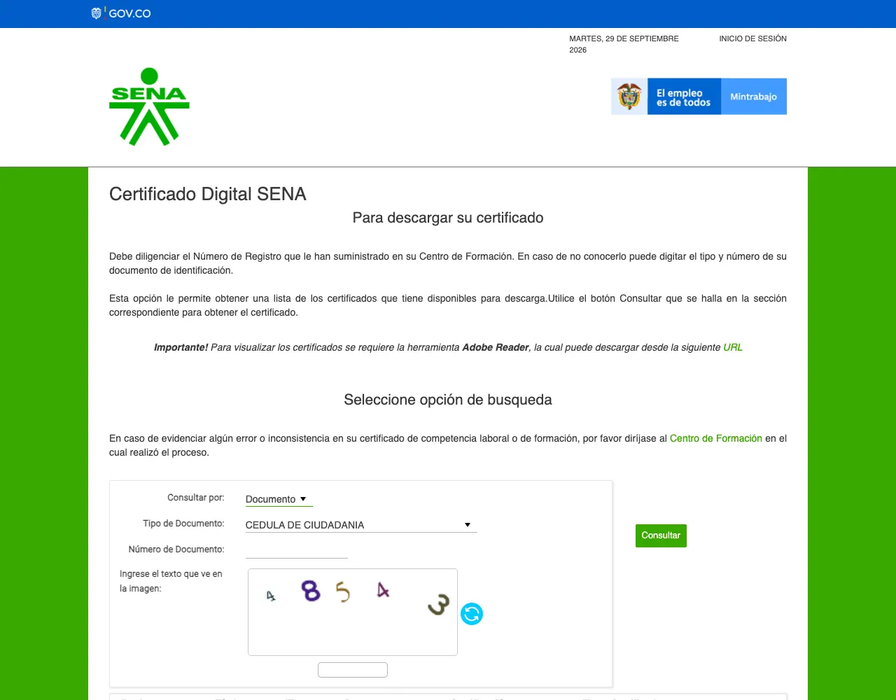Consulta de certificados digitales del SENA